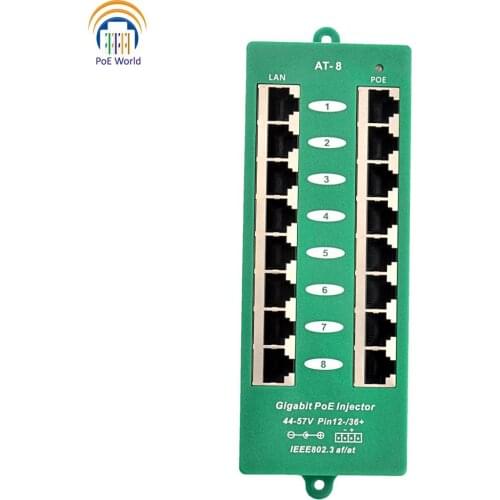 PoE World-AT8 Standard 802.3at Power over Ethernet injector POE Plus for 8 Gigabit devices/IP webcams to 25watts
