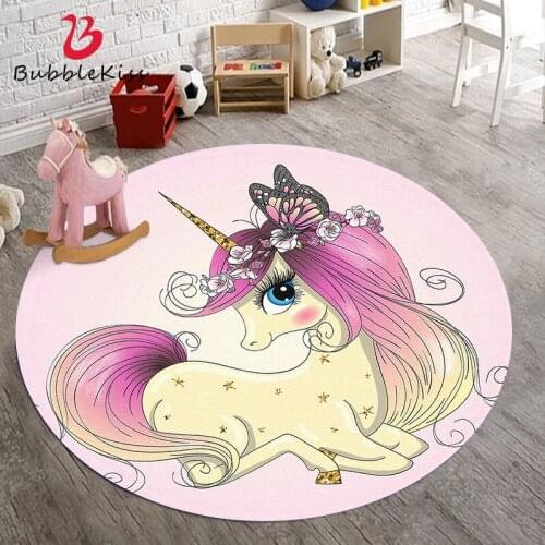 Bubble Kiss Pink Round Carpet Bedside Bedroom Decor Carpet Cartoon Unicorn Pink Pattern Modern Floor Mats Home Decoration Rug
