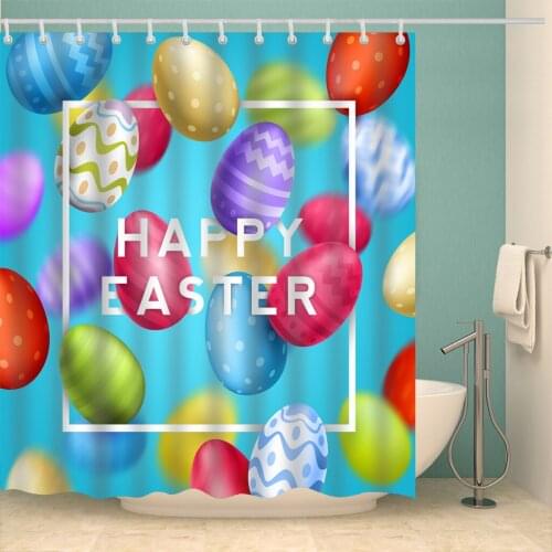 Happy Easter Colorful Eggs Shower Curtain Set with 12 Hooks Natural Plants Bathroom Decoration Washable Polyester Fabric