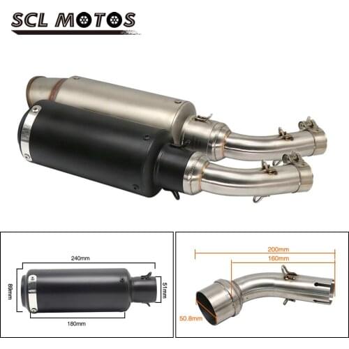 SCL MOTOS Motorcycle 51mm Stainless Steel Exhaust Pipe Muffler Link Pipe Middle Pipe with SC For Yamaha YZF R25 R30 R3