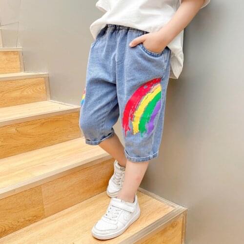 Boys Pants Childrens Jeans Pants Shorts Cotton Rainbow Korean Version of Childrens Clothing Girls Jeans