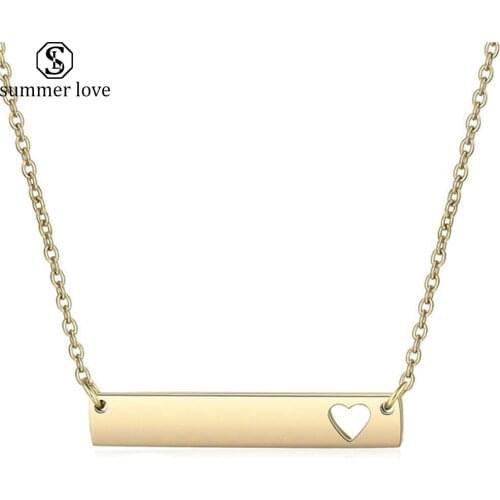 Stylish Hollow Out Heart Long Bar Pendant Necklace for Women Stainless Steel Chain Jewelry Gifts