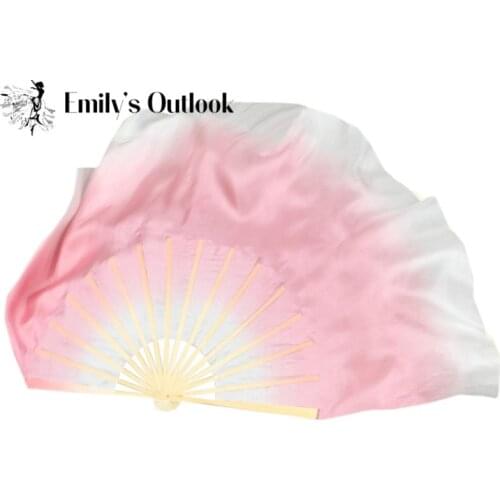 Belly Dance Silk Veil Pairs ( 1L+1R) Two Layers Half Circle Women Real Silk Bamboo Fan Veil Light Weight Extra Long White Start