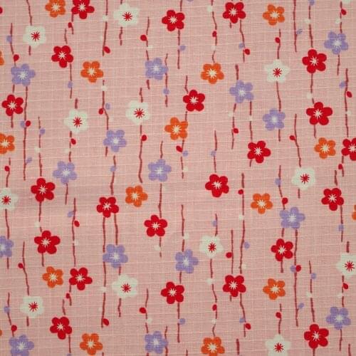 Ripstop Cotton Linen Fabric for sewing pathwork, bedding, hadmaking, Sakura on pink background (width=140cm)