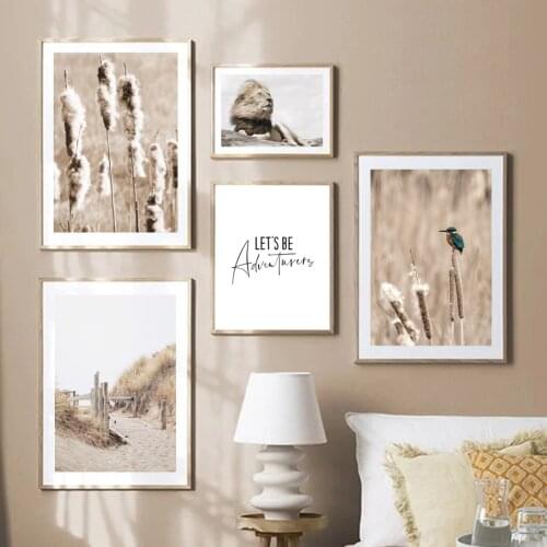 Grass Path Reed Dried Flower Bird Lion Giraffe Wall Art Canvas Painting Posters And Prints Wall Pictures For Living Room Decor