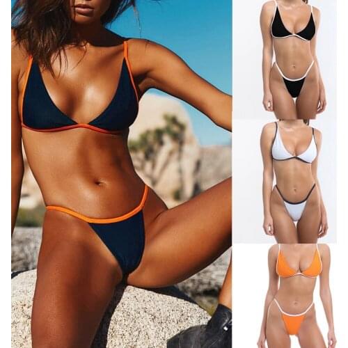Triangle bikini 2020 new European and American bikini solid color nylon sexy ladies split swimsuit bikini sets two piece set