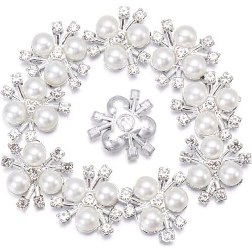 10PCS Fashion Pearl Flower Rhinestone Buttons DIY Sparkling Crystal Hairpins Craft Decoration Clothes Hat Sewing Accessories