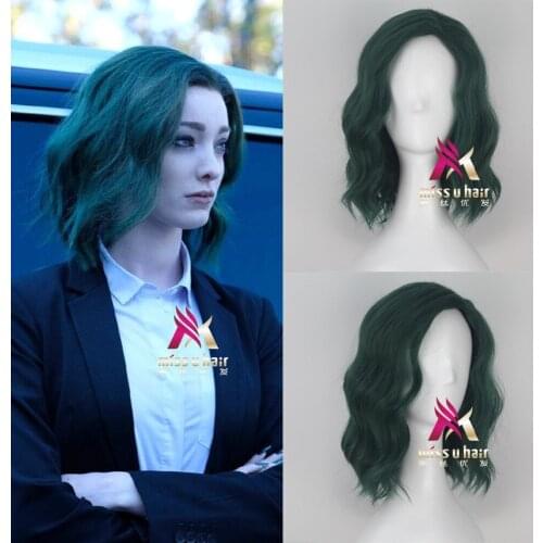 The Gifted Lorna Dane Polaris Cosplay Wig for Women Short Curly Wavy Costume Party Heat Resistant Synthetic Hair Green+wig cap