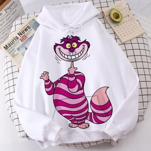 Disney Alice in Wonderland Cheshire Cat Sweatshirt Fashion Cartoon Cute Cat Print Hooded Pullover Unisex Women Long Sleeve Top