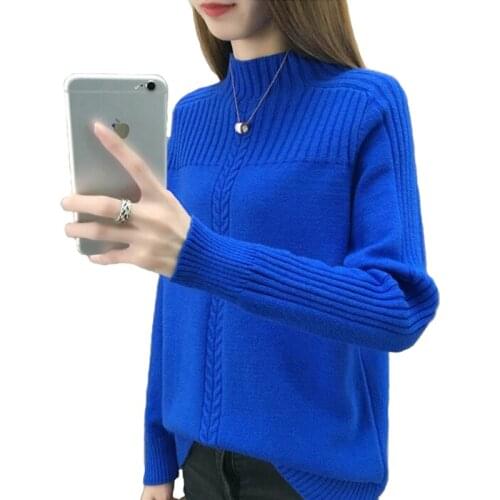High quality Knitted Sweater Women 2019 Autumn Winter Loose High collar Long sleeve Pullover Sweaters Female Thick Warm Sweaters