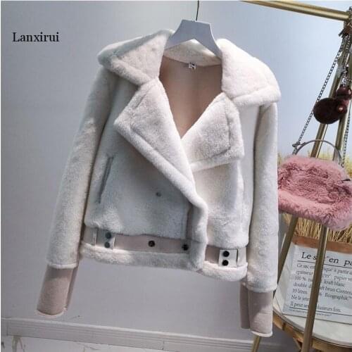 Wool blends winter coat women sheep fur parka real price silm clothing short faux leather jacket turn-down collar wool fur coats