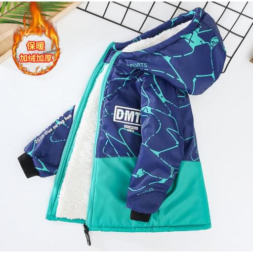 Winter Childrens Wear Plush Thickened Cotton Coat Windbreaker Coat New Boys and Girls Medium Length Plush Waist Cotton Jacket