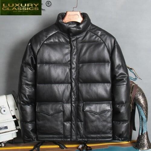 100% Natural Genuine Leather Jacket Men Clothing 2021 Thick Warm Natural Real Cow Leather Duck Down Coat Male LW U-L1883