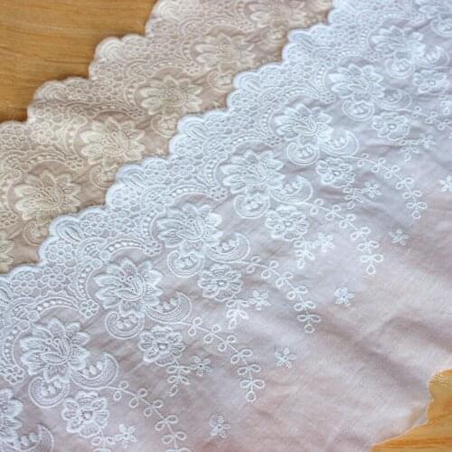 22cm wide peony flower embroidery fine cotton fabric high quality lace DIY handmade clothing accessories skirt hem