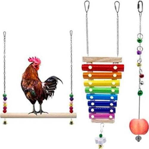 3pcs Chicken Bird Toys Chicken Coop Wood Stand Swing Ladder Vegetable Hanging Feeder For Chicken Parrots Pecking Biting