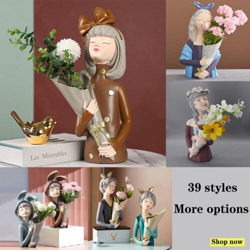39 Styles Nordic Fashion Girl Resin Flower Vase Decoration TV Home Decorative Vases For Flowers Pot Vintage Table Vase Ornaments