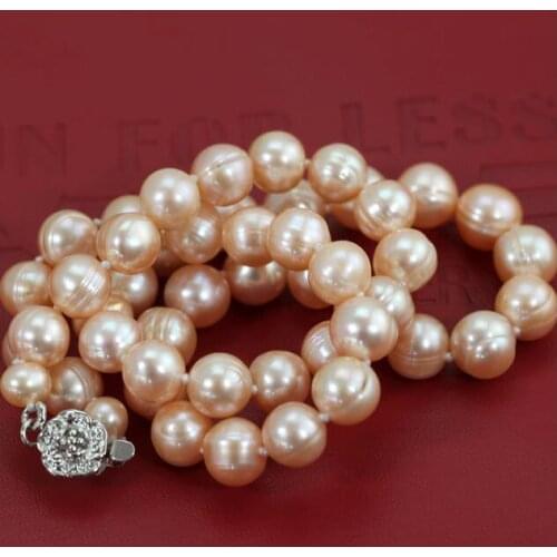 9-10mm Fashion Cultured freshwater Pearls Round White pink Necklace 18" 36"