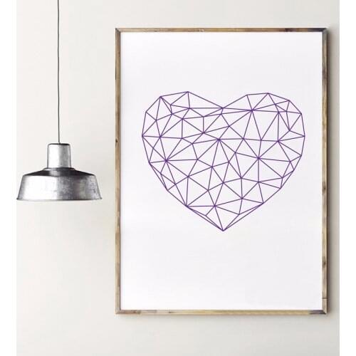 Abstract Polygonal Heart Art Print Wall Pictures , Geometric Love Symbol Canvas Painting Poster Living Room Home Decoration