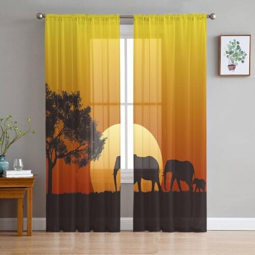 African Sunset Elephant Window Curtains Bedroom Modern Drape Sheer Tulle Valances Living Room Kitchen Voile Curtain