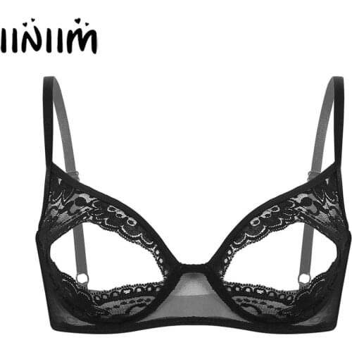 Iiniim Women Hot Erotic Lingerie Sexy Open Nipple Bra Sissy Sheer Lace Floral Barlette Push Up Babydoll Bra Tops Femme Shelf Bra
