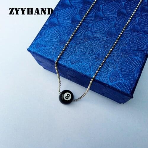 Snooker Black Ball 8 Plastic Necklace White Beads Chain Short Style Lady Party Hip Hop Rock Girl Strand Neck Jewelry