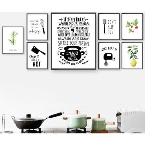 Black and White Canvas Painting Text Kitchenware Poster Enjoy Every Meal Wall Picture Kitchen Decoration Lemon Fruit Prints