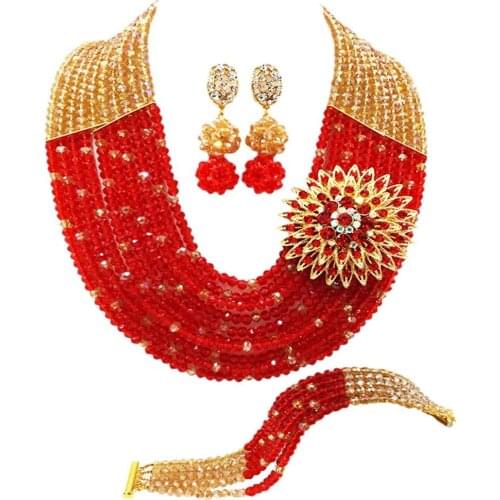 Champagne gold ab and red african wedding beads jewelry set 10szk