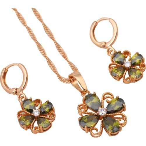 Brand design Flower shape jewelry sets Earrings & Necklace gold tone Zircon Zircon Crystal Fashion Jewelry JS219A