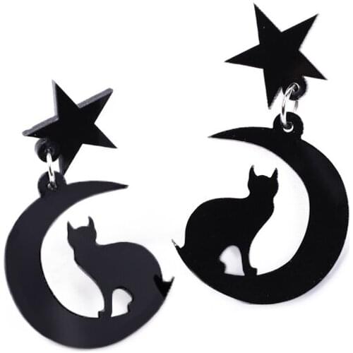 Harajuku Cute Black Cat Moon Star Drop Earrings For Women Fashion 3 colors Vintage Acrylic Earrings Jewelry E18109