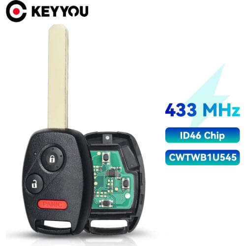 KEYYOU 433MHz 2+1/3 Buttons Remote Control Key For Honda Pilot 2005 2006 2007 2008 CWTWB1U545 With ID46 Chip Uncut Car Key