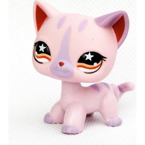 LPS CAT Rare animal pet shop toys standing pink purple short hair cat with white orange star eyes cute anime toys for kids