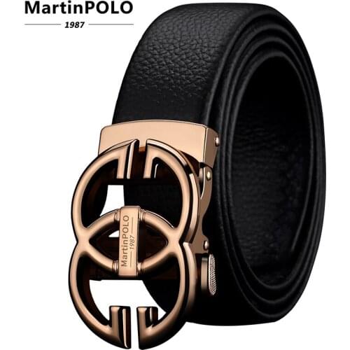 MARTINPOLO Mens belt Genuine Leather Strap For Male Automatic Buckle Fashion Belts Designer Leather belt men Luxury MP3201P