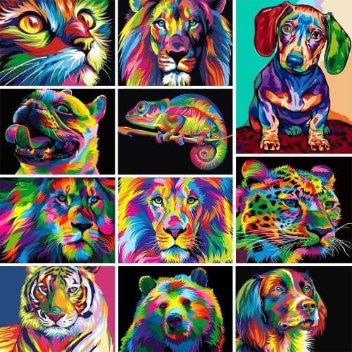 DIY Full Square/Round Diamond Painting Color Animal Lion Tiger Cat Cross Stitch Diamond Inlaid Embroidery Home Decoration Gift
