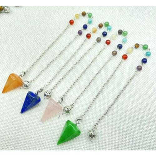 Natural Gem Stone Quartz Crystal Lapis 7 Chakra Reiki Healing Pendule Pendant Pointed hexagon Pendulums For Dowsing Divination
