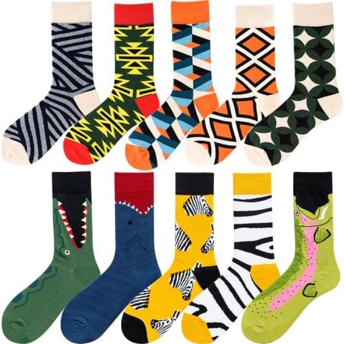 Unisex Painting Style Women Socks 100 Cotton Harajuku Colorful Kawaii Streetwear Full Socks Funny Cute Animal Striped 1 Pairs