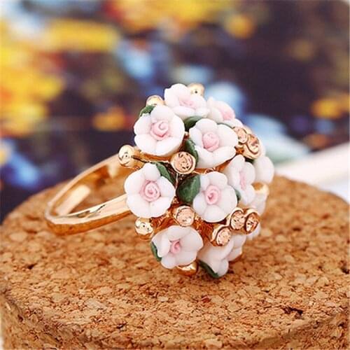 Fashion New Gothic Style Vintage Gold-Color Adjustable Rings Jewelry Multicolor Rose Flower Cute Female Ring For Woman Jewelry