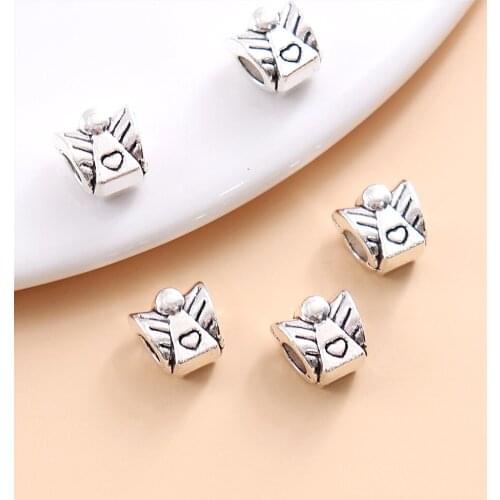 Vintage Silver Angel Beads Fit Pandora Charms DIY European Bracelets For Metal Jewelry Making 52pcs/lot