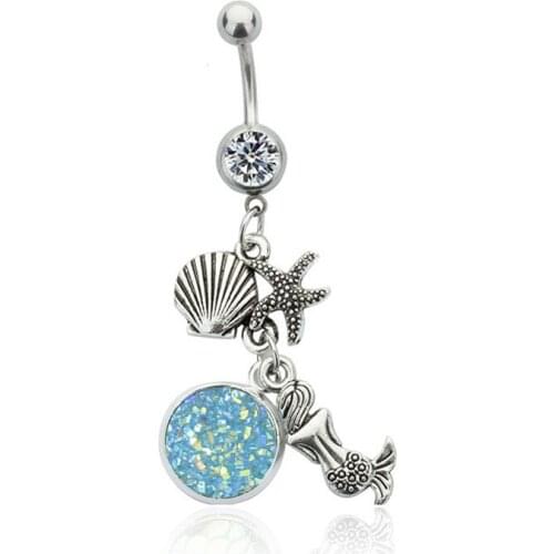 1PC Fashion Pendant Belly Button Rings Bar Stainless Steel Mermaid Piercing Sexy Body Jewelry for women Crystal Navel Piercing