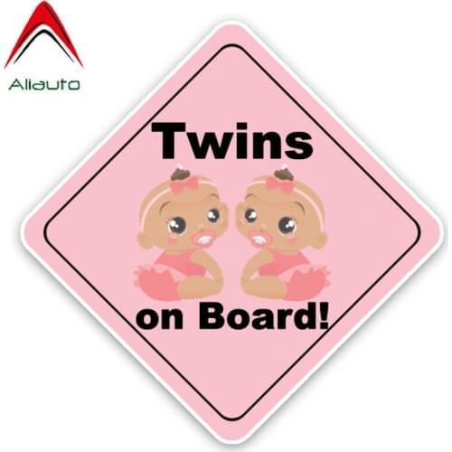 Aliauto Caution Cartoon Car Sticker Twins Baby on Board Safety Sign for Waterproof Sunscreen Reflective Decal PVC,15cm*15cm