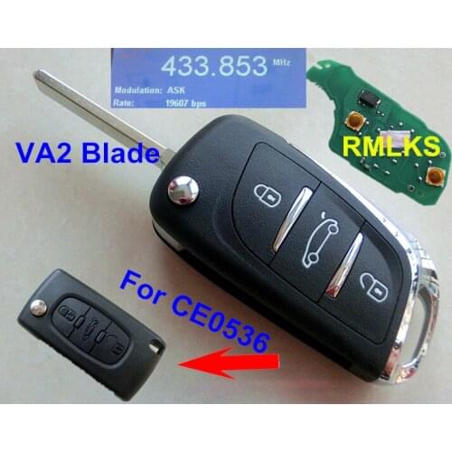RMLKS DS Style 3 button Folding Flip Fit For Citroen CE0536 For Peugeot Remote Key Fob 433MHz PCF7961 ID46 Chip Uncut Blade