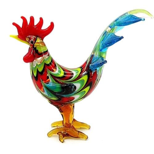 Christmas decoration Gift For Kids Multicolor hand blown murano glass rooster figurine ornament Artistic Glass Chicken Sculpture
