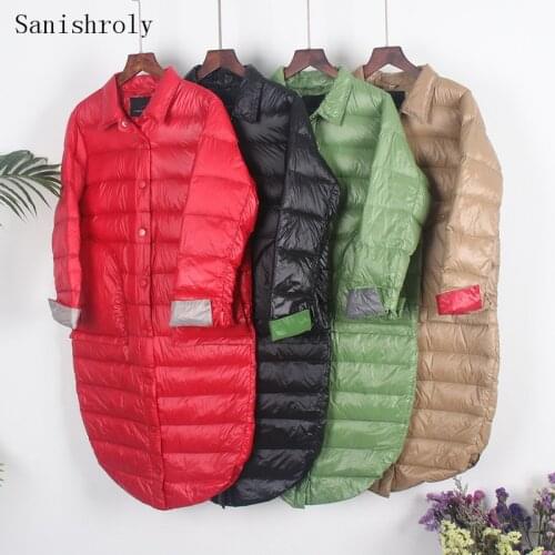 Sanishroly Autumn Women Long Jacket Casual Loose Ultra Light White Duck Down Coat Parka Ladies Winter Outwears Plus Size SE1045
