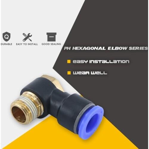 PH series hexagonal pneumatic pipe connector male thread L-shaped gas quick connector pneumatic connector