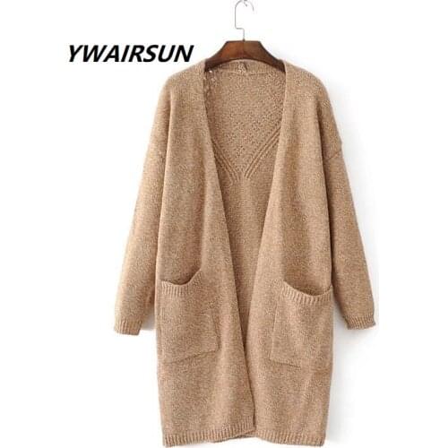 YWAIRSUN poncho Sweater female shawl fashion large size sweater in the long paragraph large pocket scarf back hollow cardigan