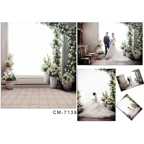 TR 8x8ft Wedding Photography Backdrops Bright Door Flower Pots Flowers Branch Vine Brick Floor Backgrounds for Photo Studio Prop