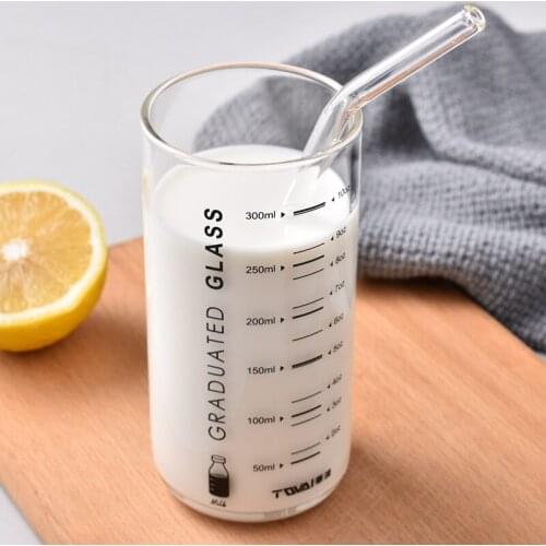 High Borosilicate Heat Resistant Glass With Scale Measuring Cup Milk water breakfast cup with straw Microwave Children