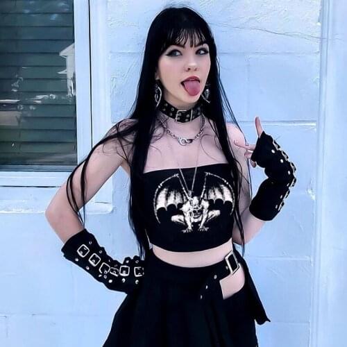 Y2k Aesthetic Girl 's Gothic Dark Tube Top Camisole Women Vintage Print Backless Short Vest Fashion Sexy Wrap Tank Summer Tops