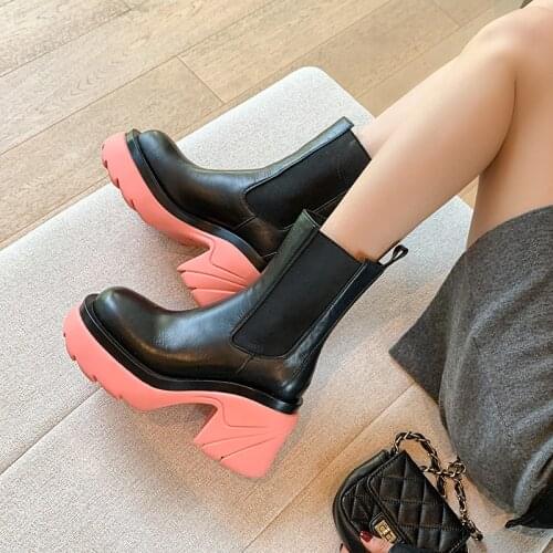 2021 New Winter Boots Women Round Toe Thick Heel Women Modern Boots Genuine Leather Heels Pumps 7.5cm Heels Platform Boots shoes