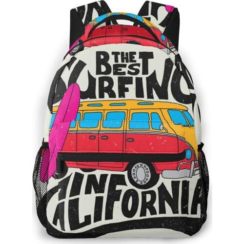 Backpack Women Shoulder Bag For Teenage Girls California Surfer With Bus Board Bagpack Female Ladies School Backpack