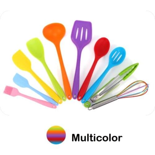 10 Pcs/set Best Silicone Cooking Utensils Set Spatula Soup Spoon Ladle Pasta Colander Non-stick Kitchenware Kitchen Tools